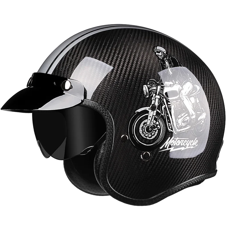 

Handmade Carbon Fiber Motorcycle Helmet Open Face Casco Moto Japan Technology Vintage 3/4 Jet Casque Dot Ece Approved Man Women