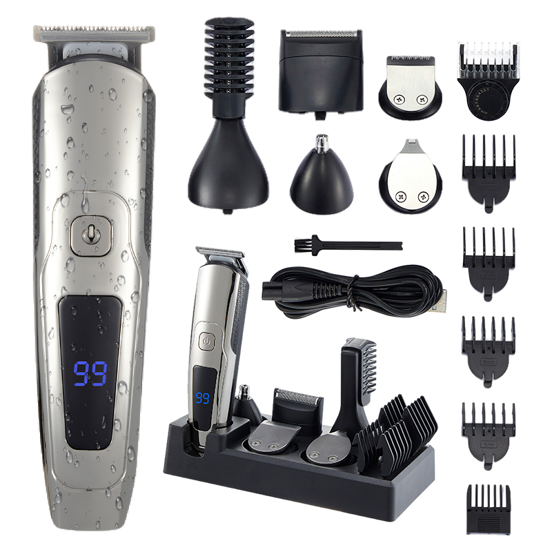 6-in-1 Adjustable Pitch Hairdresser Trimmer Set, USB Charging with LCD Monitor, Beard Body Nose Ears Face Cutting Razor