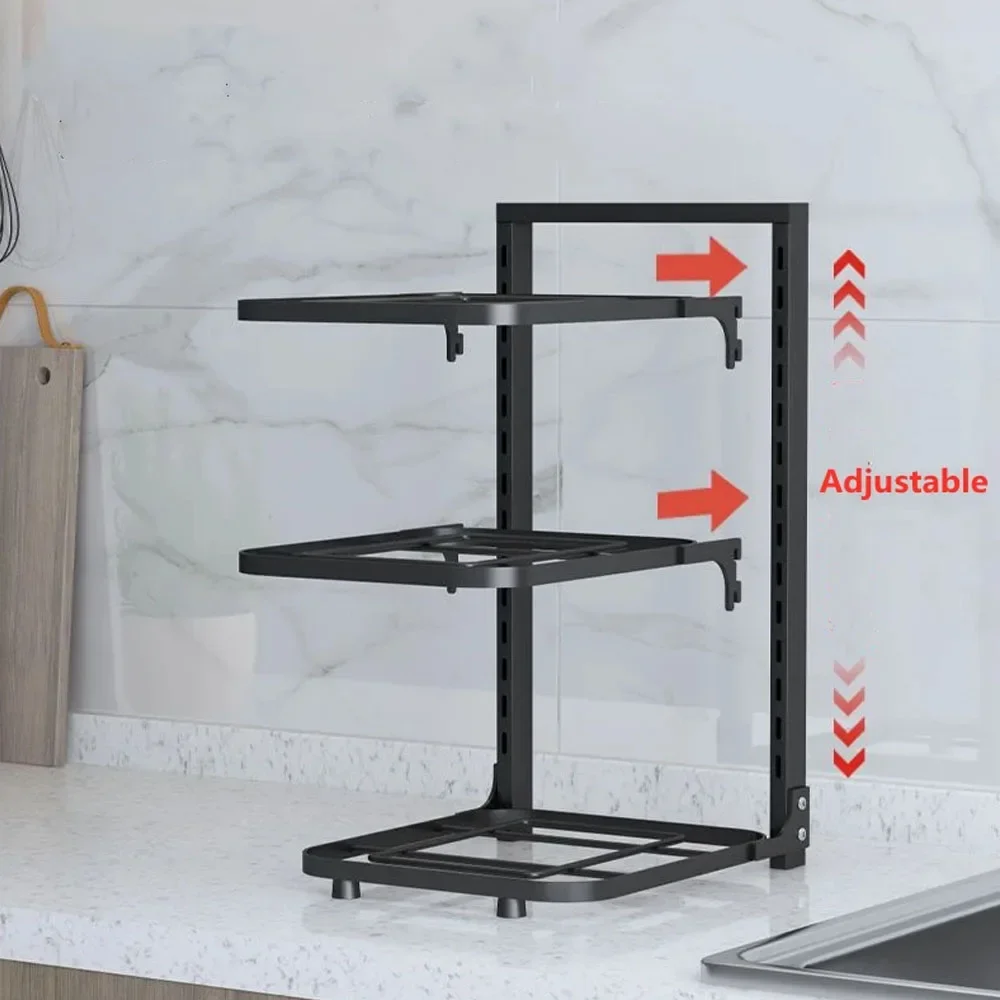 Pots and Pans Organizer Rack Kitchen Sink Shelf Holder Household Storage Cabinet Multi-Layer Frying Pan Organizer Bowl Shelf