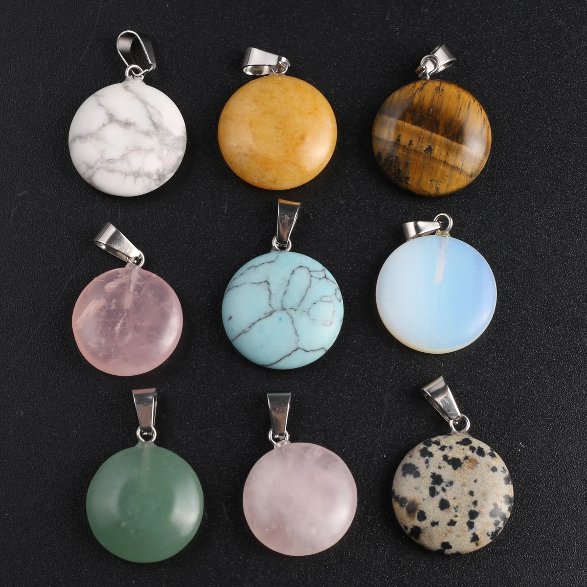 

20PCS Wholesale Natural Stone Round Shape Rose Quartz Blue Turquoise Unakite Pendant Jewelry Making DIY Necklace Accessories