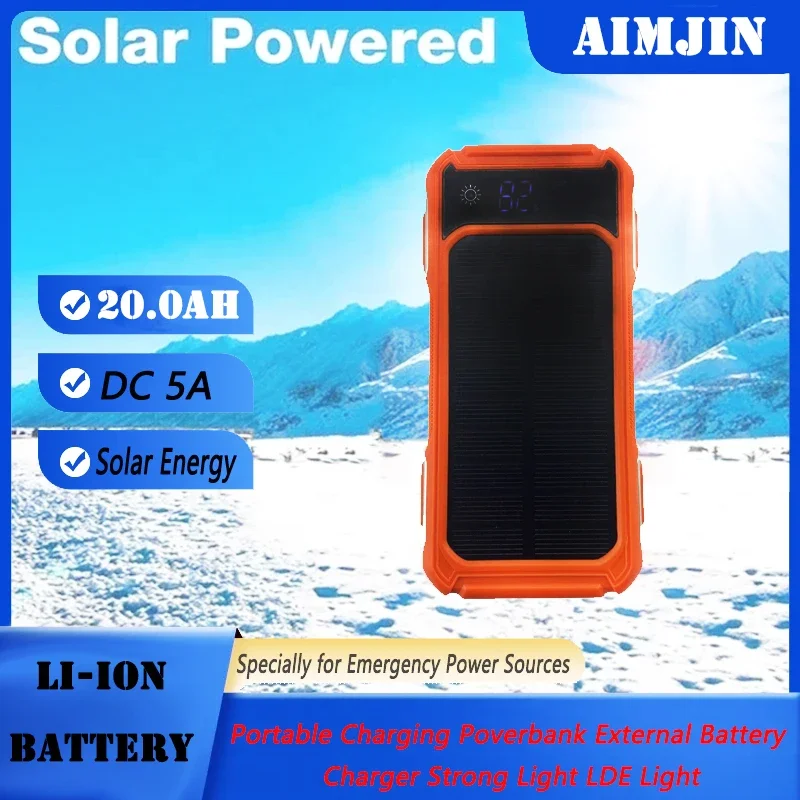 

Solar Power Bank Built Cables 200000mAh Solar Charger USB Ports External Charger Powerbank With LED Light For Xiaomi iphone