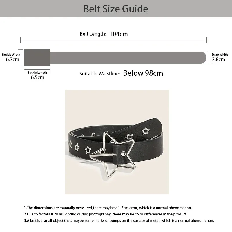 Y2K Punk Star Eyelet Black Rivet Belt, Gothic PU-Leder-Taillengürtel, verstellbares Streetwear-Accessoire für Studenten, für den täglichen Party-Gebrauch – Detail 11