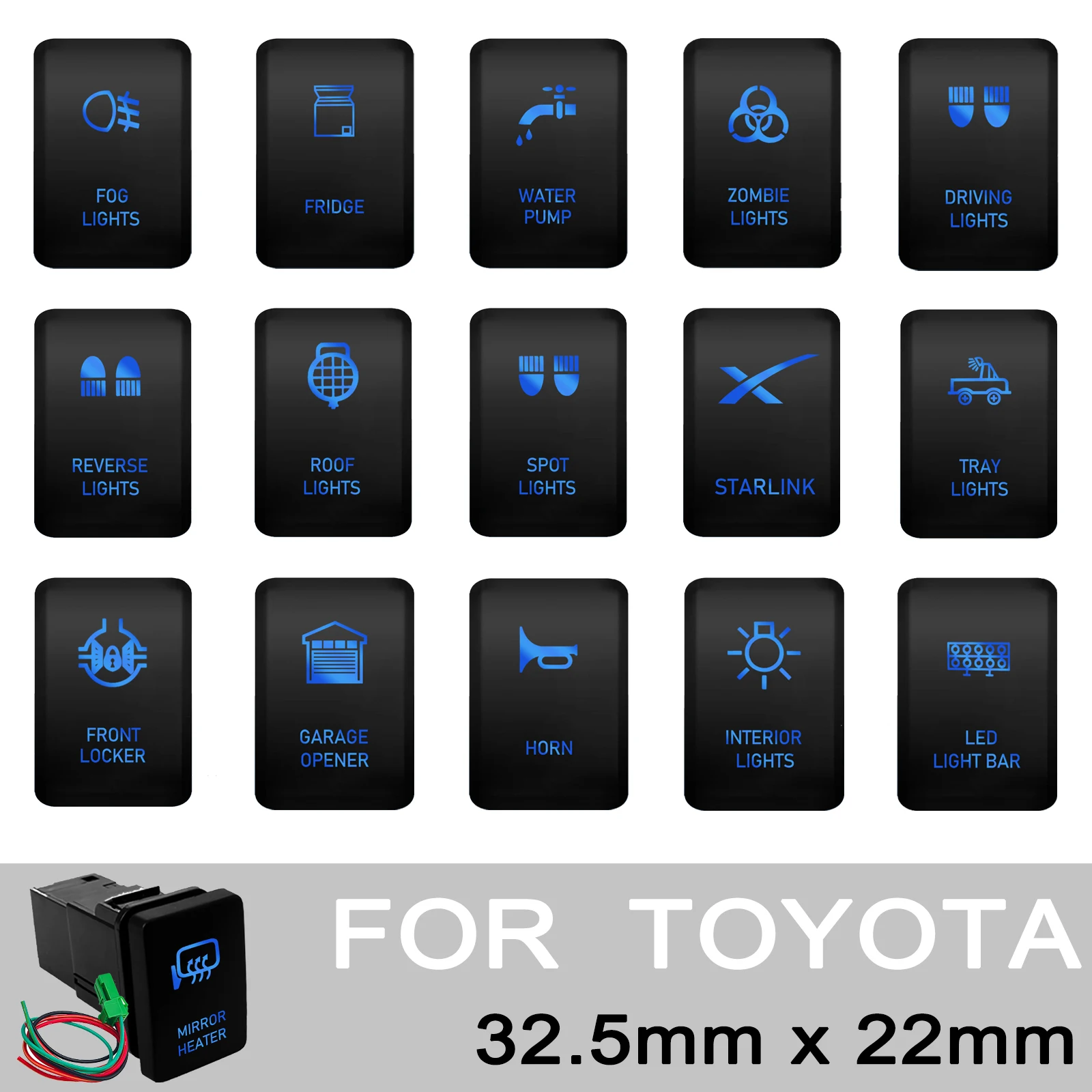 12V blauer LED-Drucktastenschalter Power Spot Light Aux Batterie Starlink für Toyota Kluger/Highlander Toyota 4Runner Direktmontage