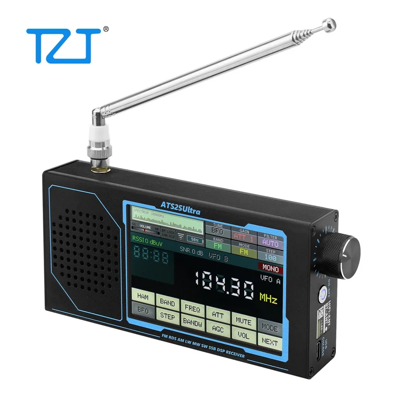 TZT HamGeek ATS25 ULTRA FM SW SSB MW LW AIR SDR 수신기 항공 밴드 수신기는 4인치 터치스크린으로 블루투스와 WiFi를 지원합니다.