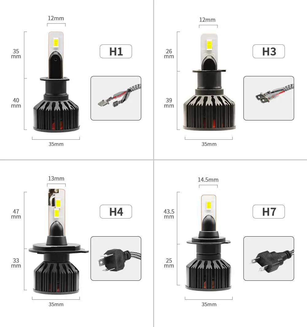 Infitary LED Car Headlights Supper Bright H4 H7 Bulbs For Auto 20000LM 6500K 12V 3570 Chip H1 H3 H11 9003 9005 9006 HB3 Fog Lamp