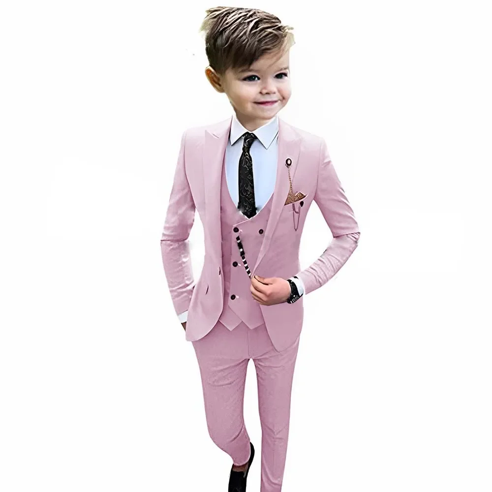 Boys Suit Wedding Tuxedo 3 Pieces  Jacket Pants Vest Kids Custom Blazer Set Slim Fit Outfit Fashion Conjuntos De Blazer