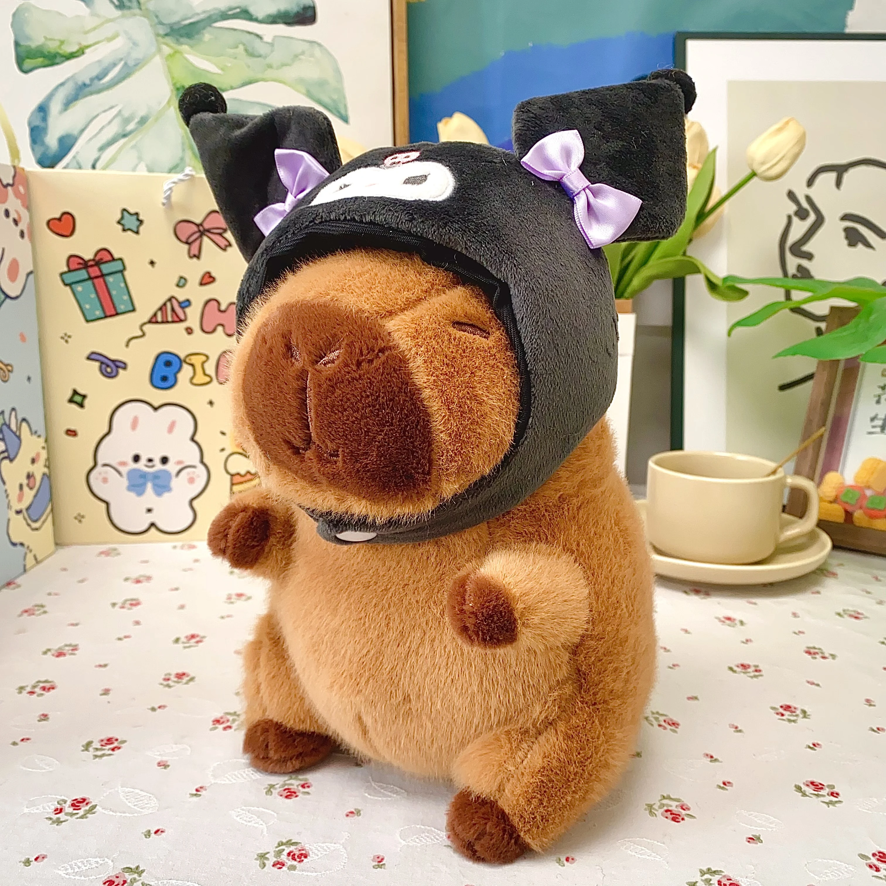 22cm Pokemon Pikachu Disney Stitch Kuromi Hat Capybara Plush Toy Capibara Stuffed Animal  Simulation Capybara Plushies Doll
