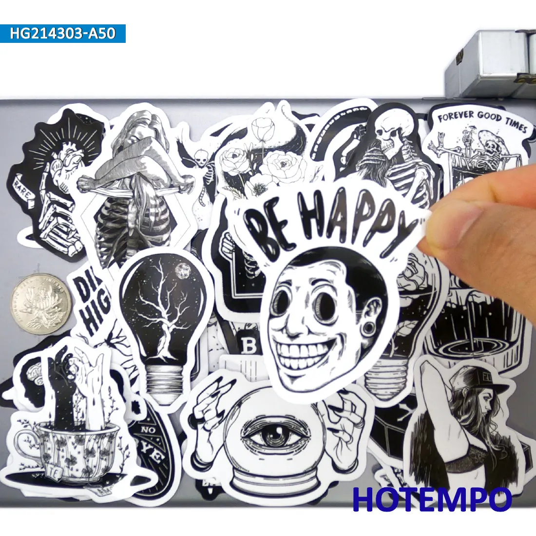 50PCS Funny Gothic Stickers Witch Skull Devil Black White Decals for Phone Laptop Guitar Skateboard Bike Motorcycle Car Sticker