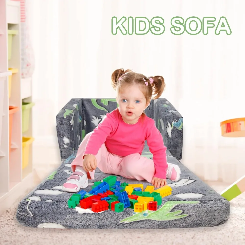 Kids Sofa Toddlers Sofa with Blanket Glow in The Dark Kids Couch Fold Out Toddlers Play Couch Mini Dinosaur Couch 4