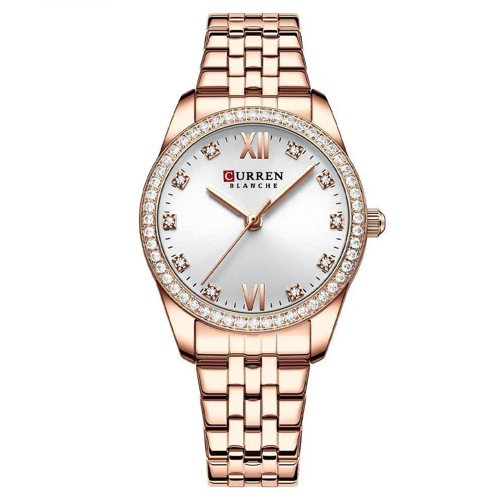 Light Luxury Quartz Watch Women\'s Simple And Ultra Thin Stainless Steel Luxury Shiny Rhinestone Dial Women\'s Watch 9086