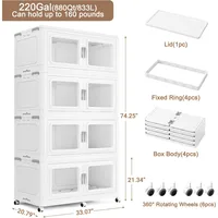 220Gal Extra Large Storage Bins with Lid, 880Qt Plastic Stackable Storage Bins with Wheels, Collapsible Closet Organizer 2