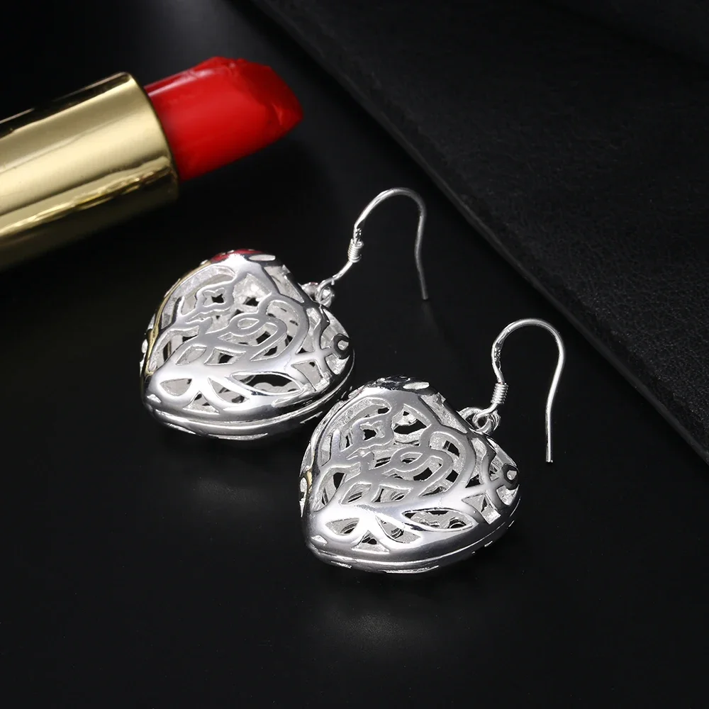 

New 925 Sterling Silver Beautiful Hollow Heart Earrings for Women Fashion Wedding Party Holiday Gifts Street All-match Jewelry