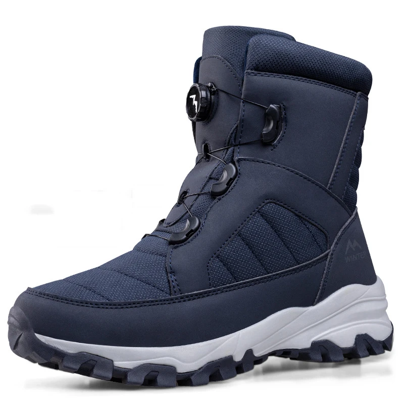 New Rotating Button Men's Snow Boots Warm Plush Winter Boots Waterproof Outdoor Hiking Wear Resistant Anti Slip Male