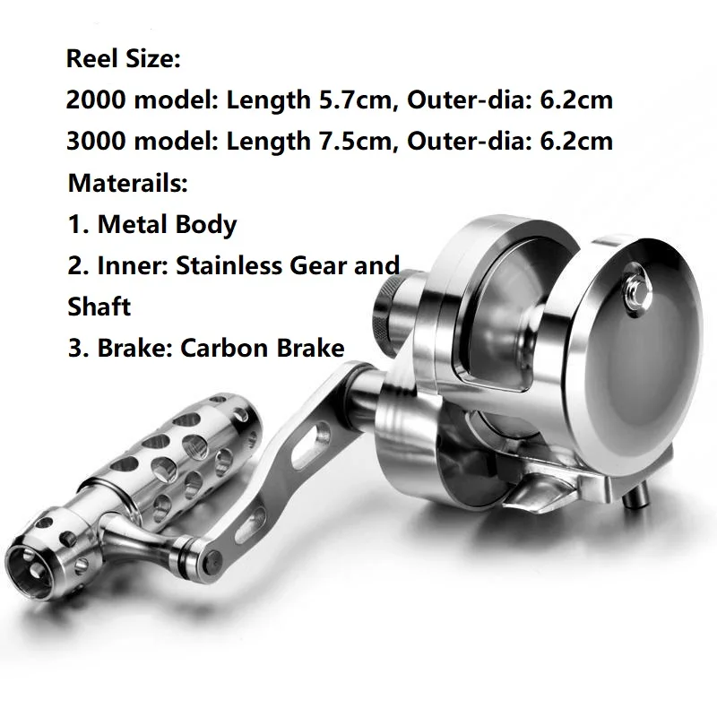 kawa Ocea Jigging Reel Metal Body 2000/3000 Slow Jigging Reel Overhead Level Drag 22/24kg Bearing 7+1Ratio 4.5:1 Ocean Boat Reel