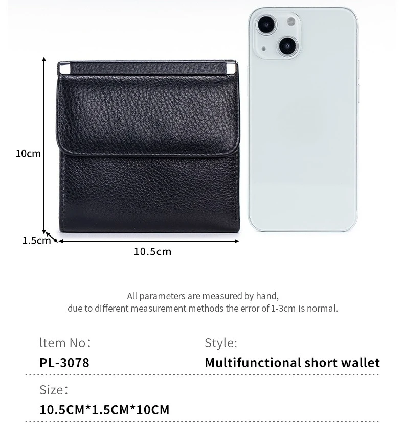 Portafoglio corto in vera pelle per donna Fermasoldi in pelle di vacchetta Slot per carte sottili Portafogli pieghevoli semplici con fibbia magnetica - immagine 4