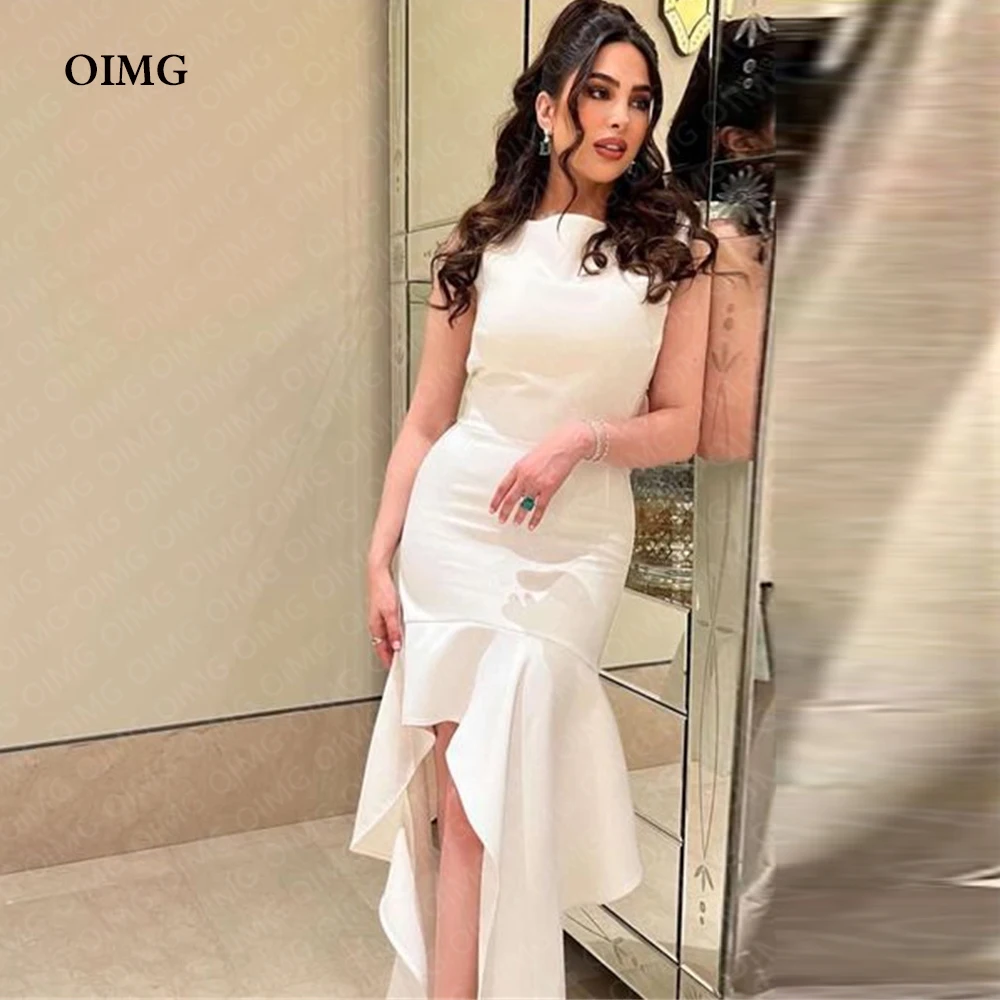 

OIMG Newest O Neck Beach Formla Wedding Dresses Sleeveless High Low Bridal Bride Gowns Simple Vestido de noiva Princess Dress