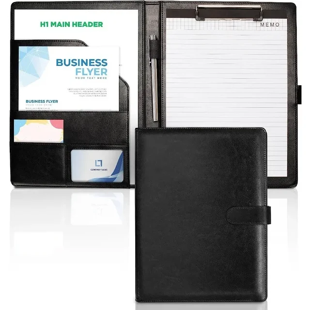A4 Leather Clipboard Folder Padfolio Business Resume File Folder Padfolio Clipboard Interview Conference Document File Organizer 1