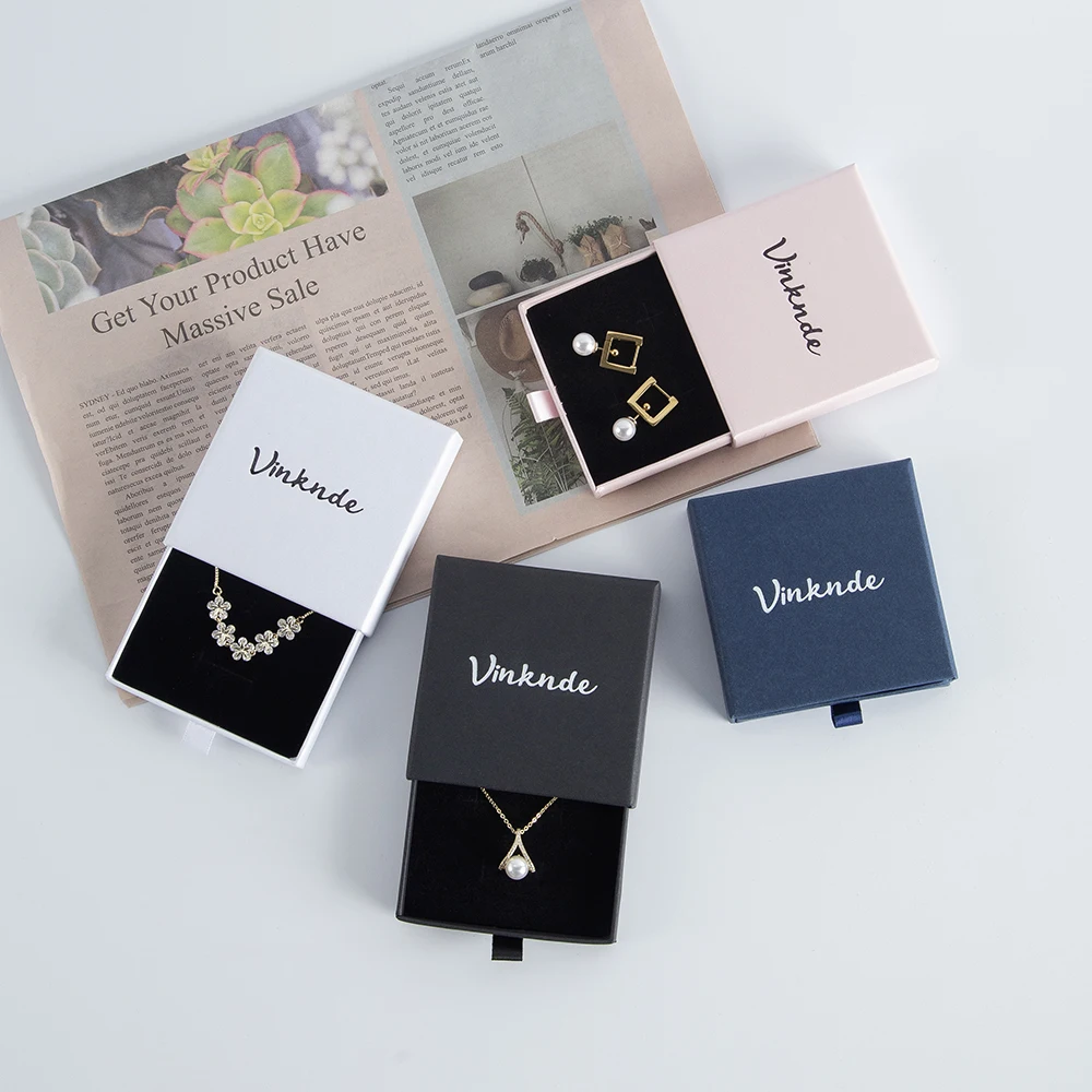 100pcs Bulk Necklace Earring Bracelet Ring Jewellery Box Custom Luxury Paper Drawer Packaging Gift Jewelry Box With Logo Printed