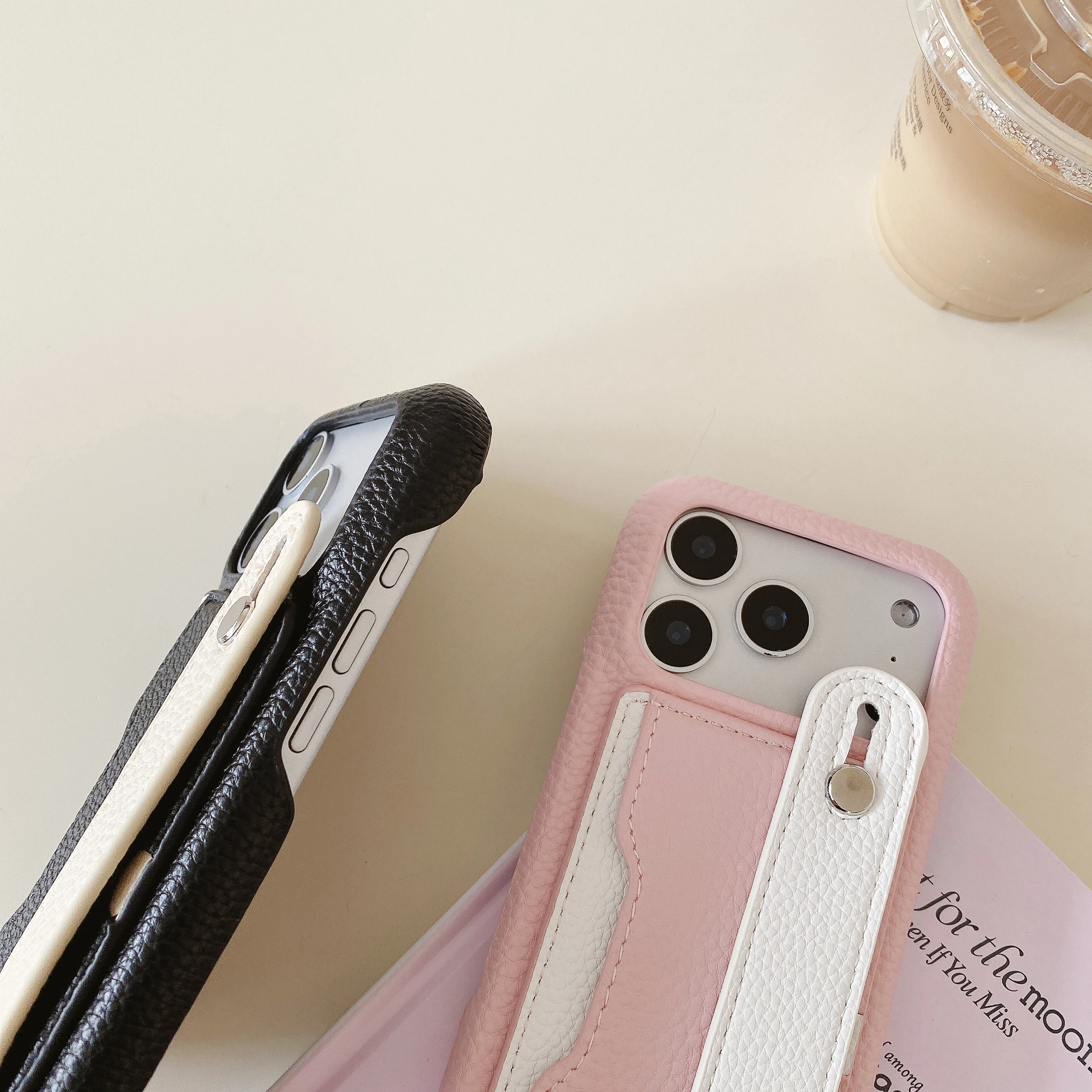 Dual-Tone Leather Shockproof Phone Case with Detachable Wrist Strap & RFID-Blocking Card Slot
