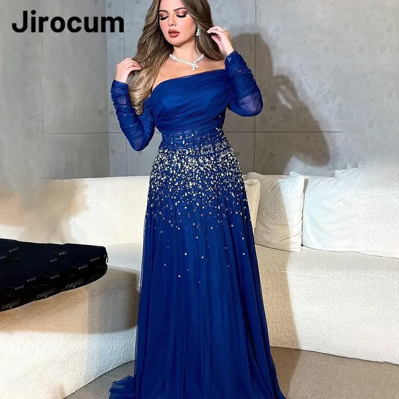 

Jirocum Elegant Royal Blue Evening Gown Women's Sequin Beaded Party Prom Gowns A Line Saudi Arabia 2024 Formal Occasion Dress