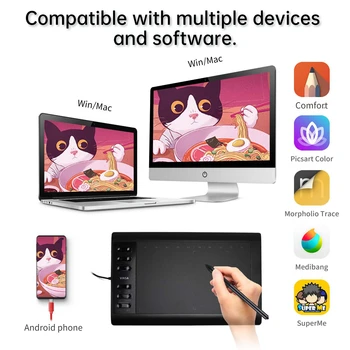 VINSA 1060PLUS HD Graphic Tablet Monitor With 12 Shortcut Key & 8192 Level Stylus, Digital Pen Tablet with Screen for Painting