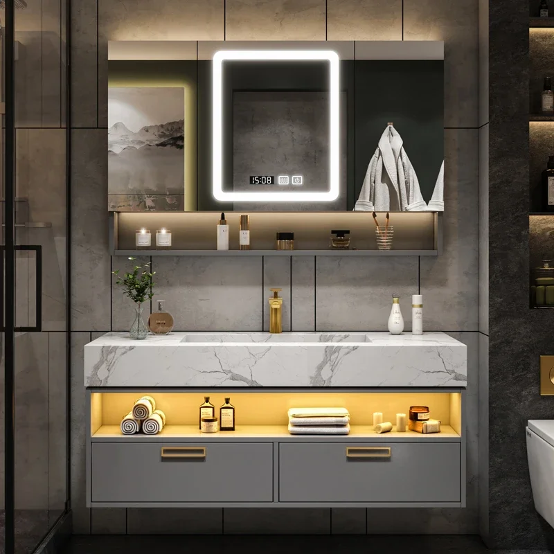 

Bathroom Furniture Solid Wood Cabinet With Sink Wash Basin With And Mirror Vanity Toilet Simple Modern Washbasin Light Luxury