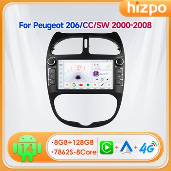 Radio con sistema inteligente para coche Hizpo de 7 pulgadas para Peugeot 206 206CC 206SW 2000 - 2008 Android todo en uno inalámbrico CarPlay Android Auto 1