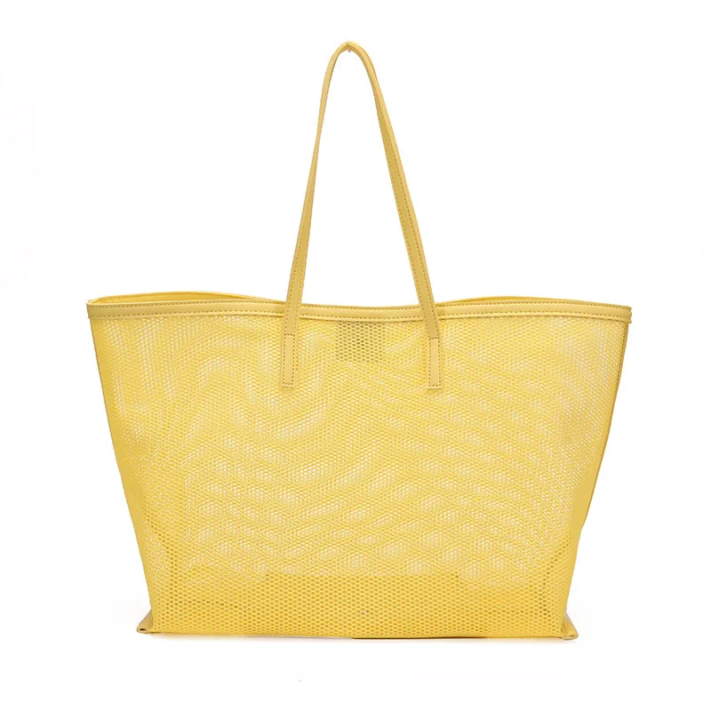 

Summer hollow women beach bag swimming seaside travel handbag Large capacity tote bag female shoulder bag Shopping Bag yellow