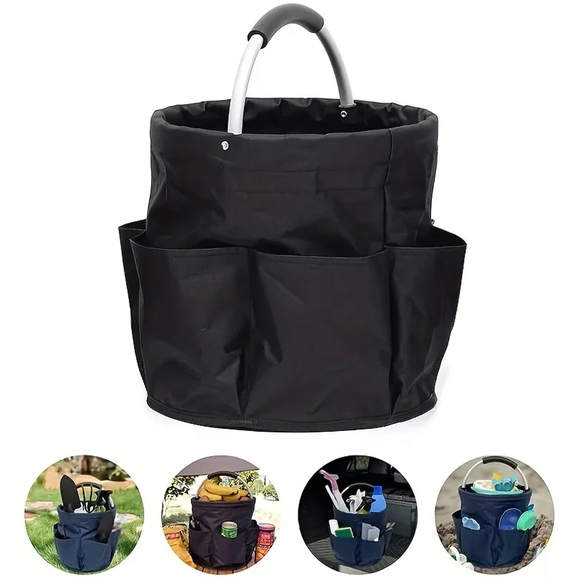 1pc 600D 옥스포드 천 버킷 도구 정리 가방 6개의 칸과 대형 중앙 칸이 있는 보관 바구니