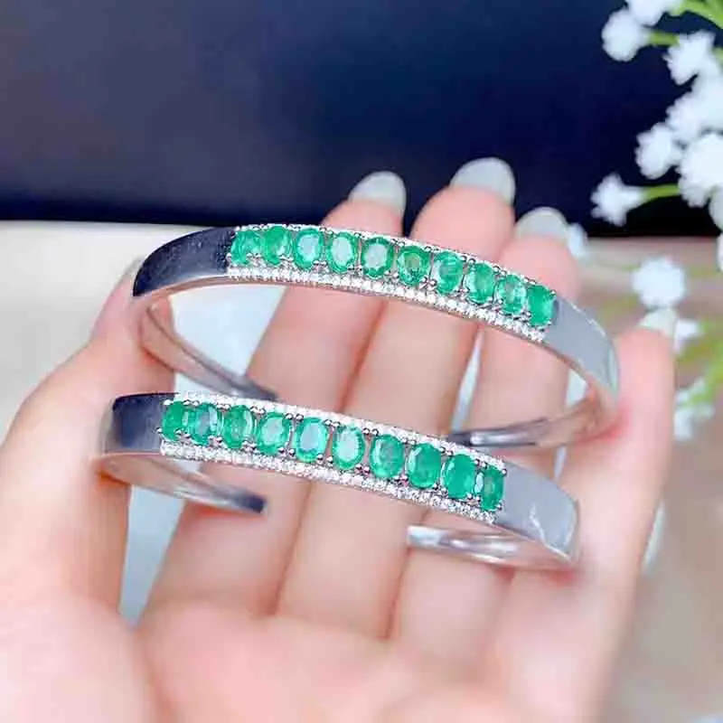 

Natural Emerald Bracelet S925 Silver Top Boutique Jewelry Green Gem Carry Certificate