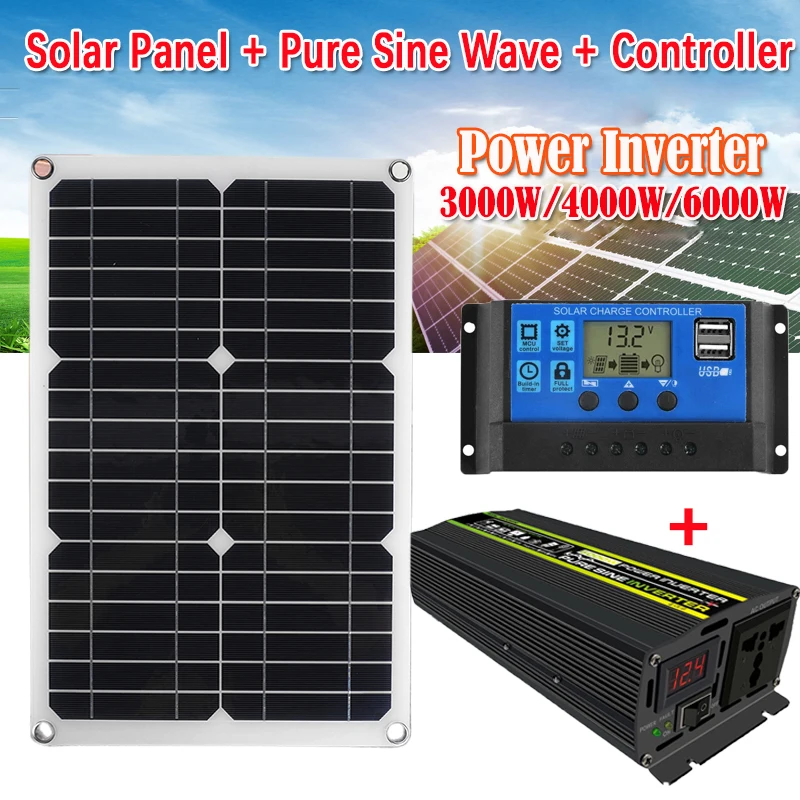 

4000W 6000W Pure Sine Wave Solar Panel Kit Complete Power Inverter Home Solar Power Generation System with 30A Solar Controller