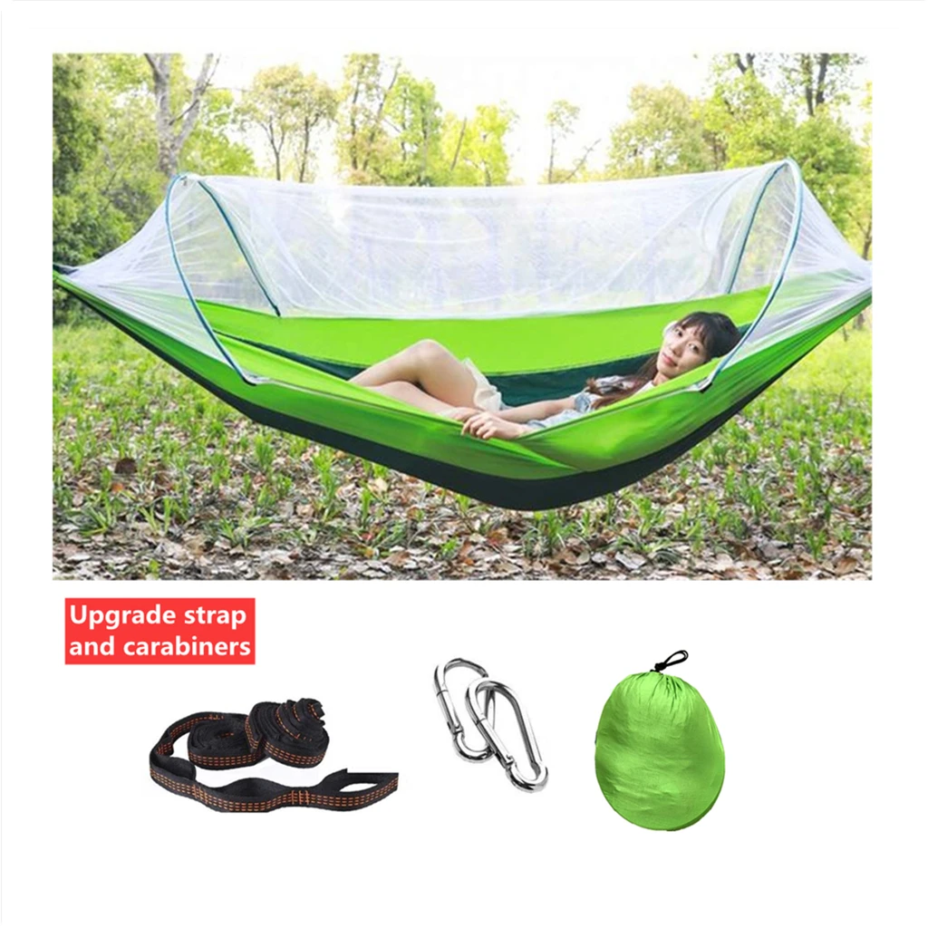 Camping Hammock with Mosquito Net Pop-Up Light Portable Outdoor Parachute Hammocks Swing Sleeping Hammock Camping Stuff 