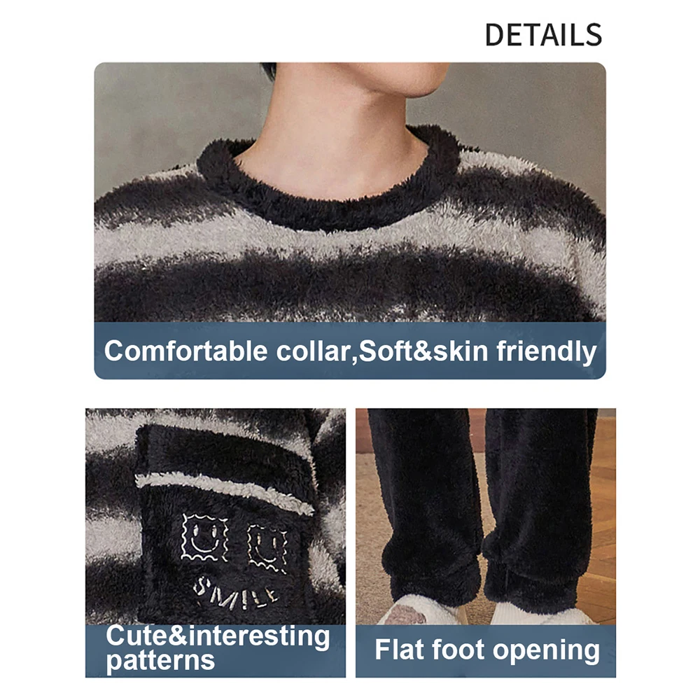 5XL Big Size Men's Pajamas Set Winter Thicken Coral Fleece Sleepwear for Sleeping Cozy O Neck Soft Pajama Cartoon Pijama Hombre