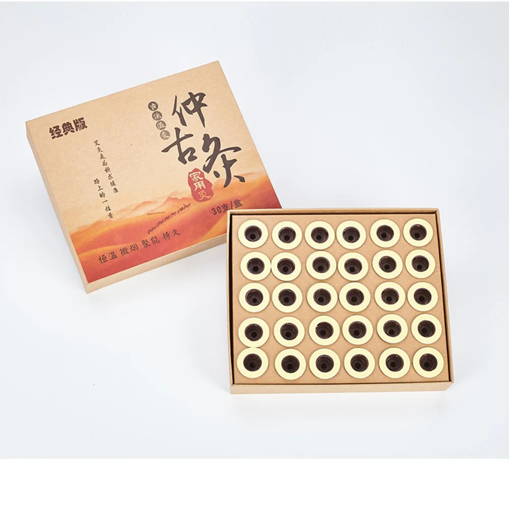 Self-stick Mini Moxa Tube Acupuncture Massage Stick-on Moxibustion Roll Sticks Mugwort Artemisia Burner Box Device 30pcs/Set