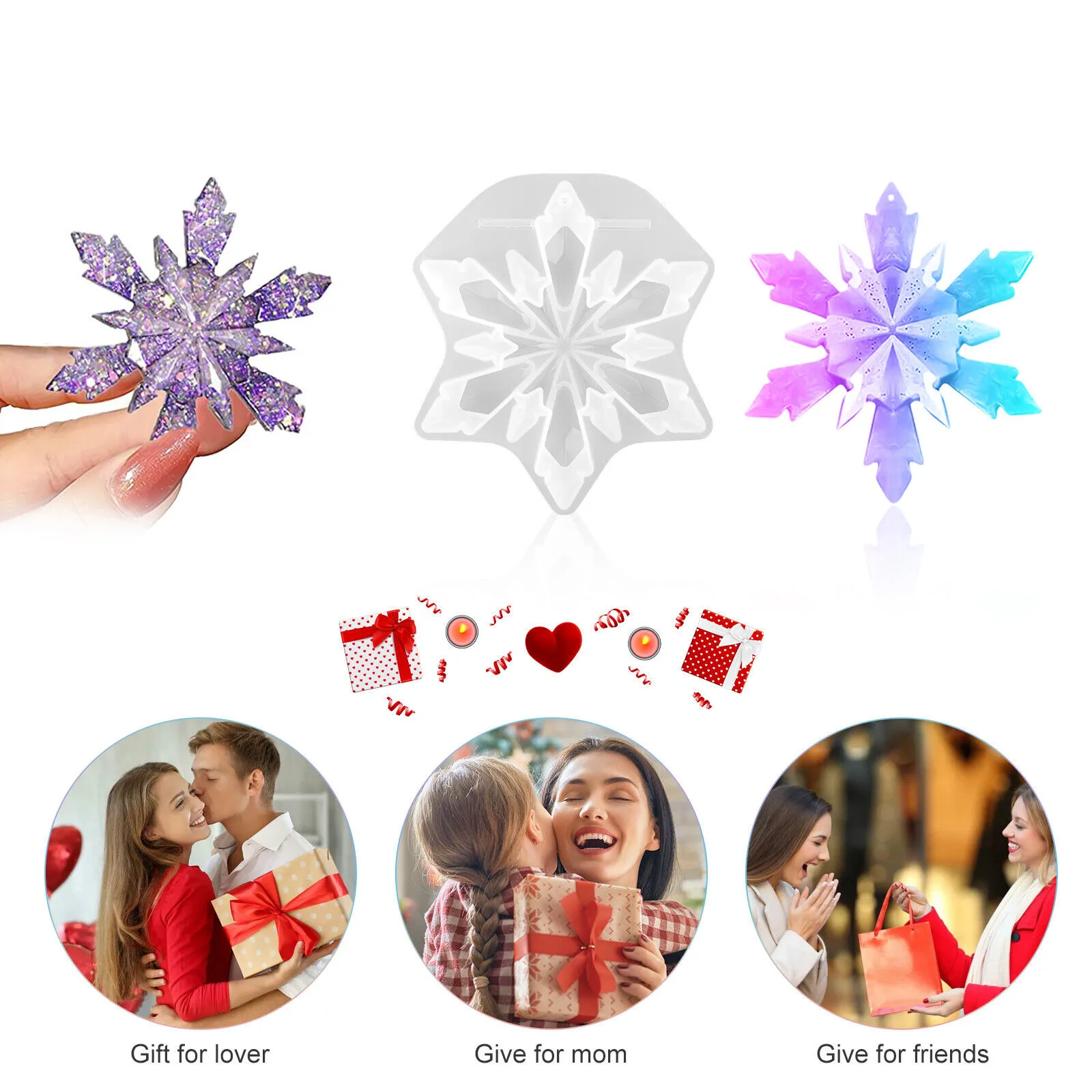 

4Pcs Snowflakes Silicone Molds Pendant Epoxy Resin Mold Christmas Gift Hanging Home Decoration DIY Jewelry Making Supplies