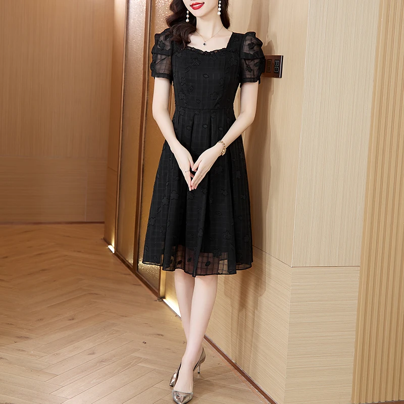 ワンピース FETICO LACE JACQUARD PUFF-SLEEVE DRESS レディース】LACE JACQUARD PUFF-SLEEVE DRESS | FETICO