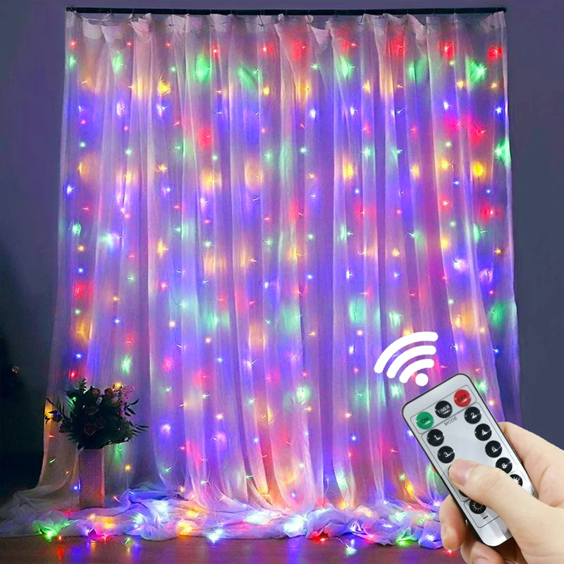 LED Curtain String Lights with 8 Modes for Festive Home Decoration