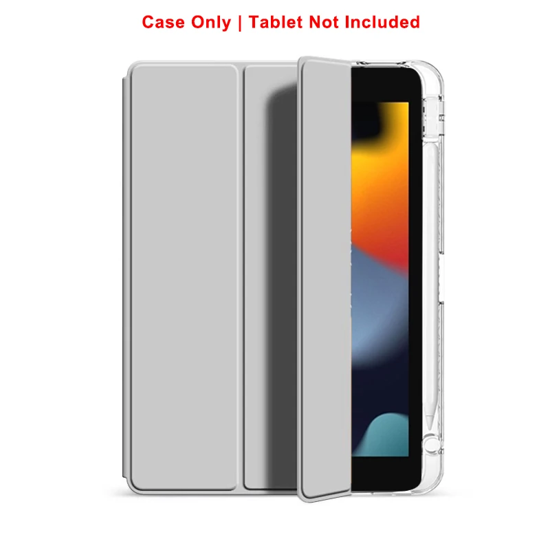 Clear Crystal Tablet Case with Pen Slot and PU Leather Flip Magnetic Stand