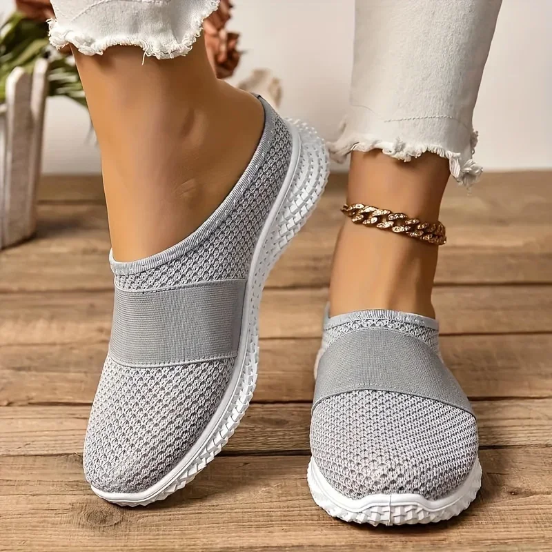 Women's Solid Color Mules, Soft Sole Platform Slip On Walking Shoes, Half Drag Breathable Shoes 4
