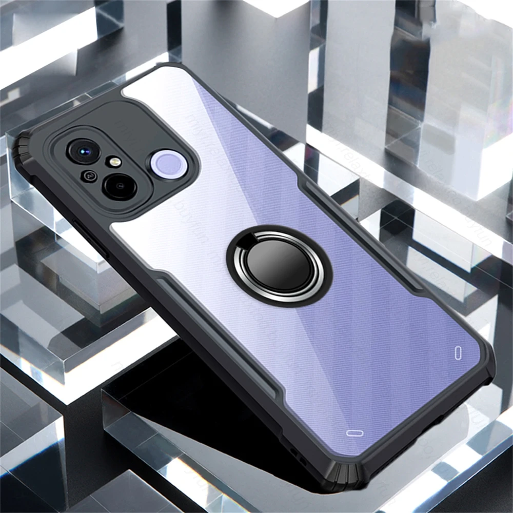 Per Redmi 12C 4G Custodia Acrilico Trasparente Antiurto Armor Coque Redmi12C Redmy 12C 12 C C12 Magnet Holder Ring Protect Fundas