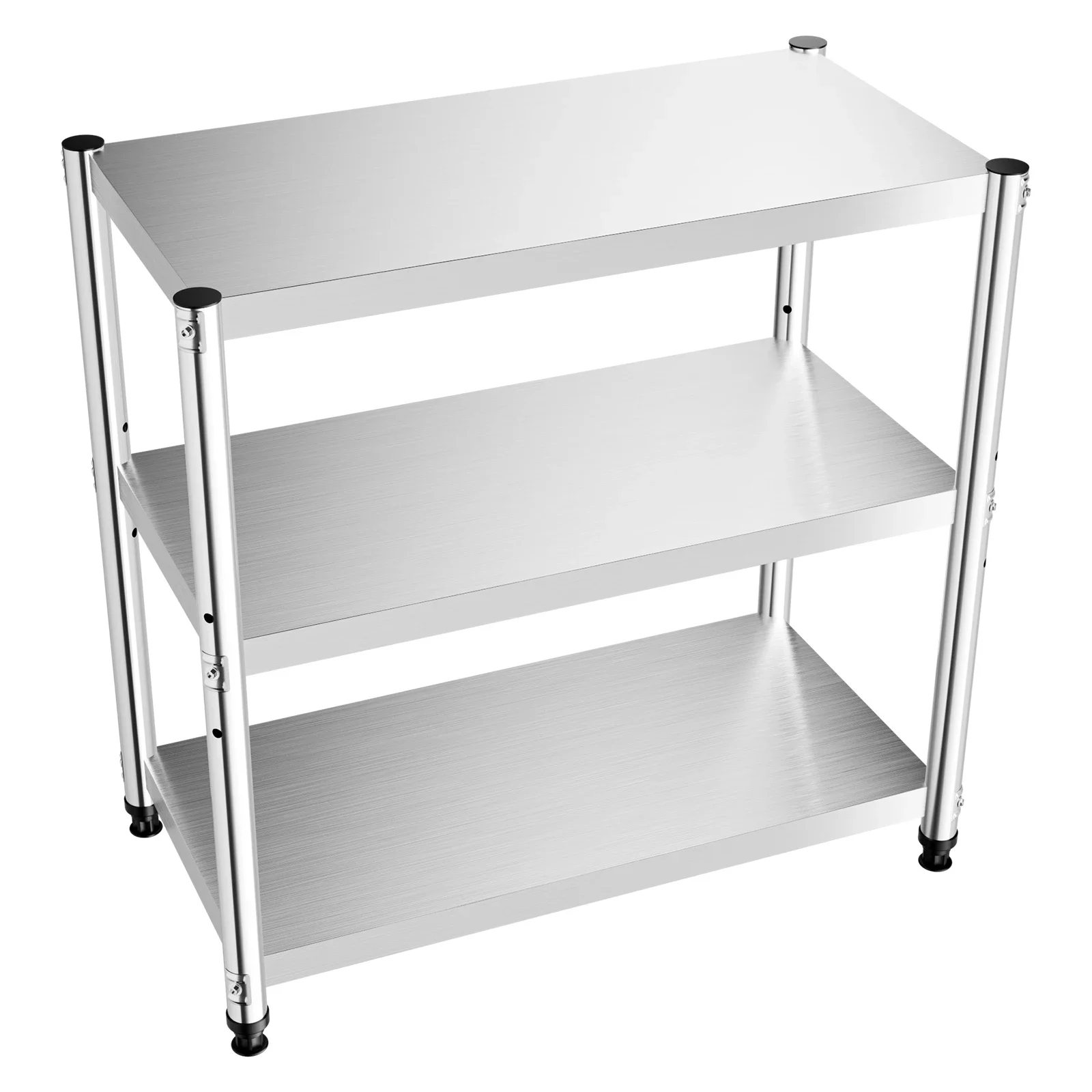 3 Tier Stainless Steel Table, Kitchen Work Table, 80 x 40 x 80 cm, Height Adjustable Table for Kitchens, Schools, Restaurants