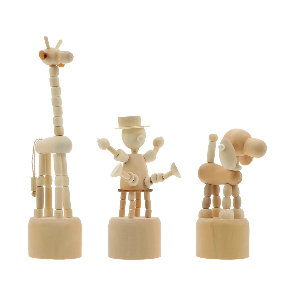 

3 Pcs Wooden Animal Ornaments Desktop Chinese Style Creative Adornments Display Decors