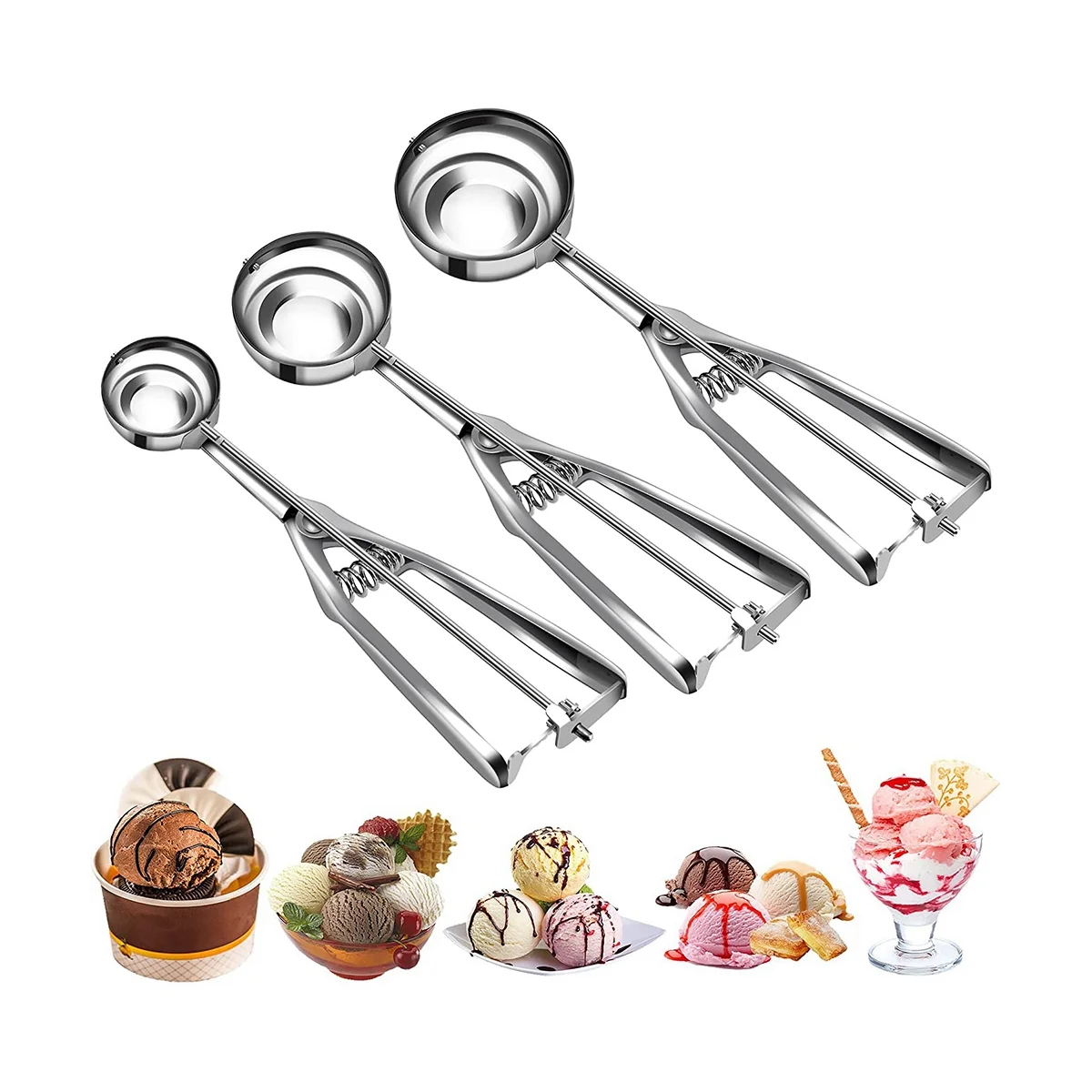 with Trigger Release Portion Scoop Stainless Steel Easy to Clean Cookie  Scoop White Heavy Duty Half Cup Scoop Cookie Dough - AliExpress
