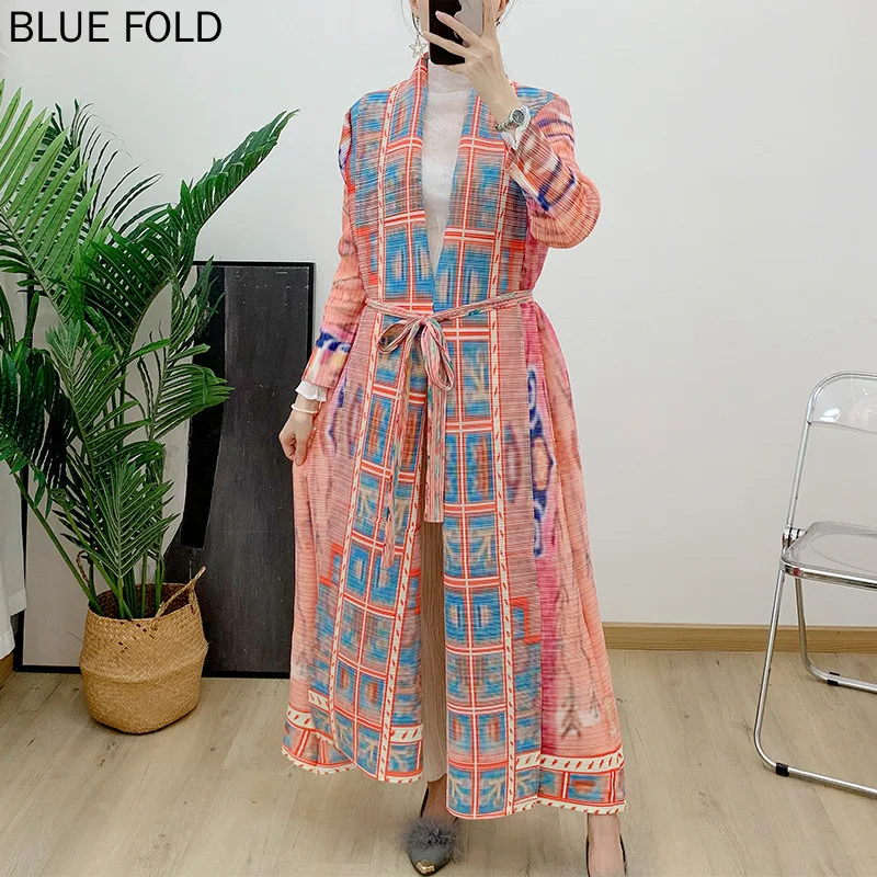 

MIYAKE PLEATS Muslim Women's Pleated Gradient Robe Abaya Arab Middle Eastern Ethnic Style Long Loose Trench Coat Elegant Windbre