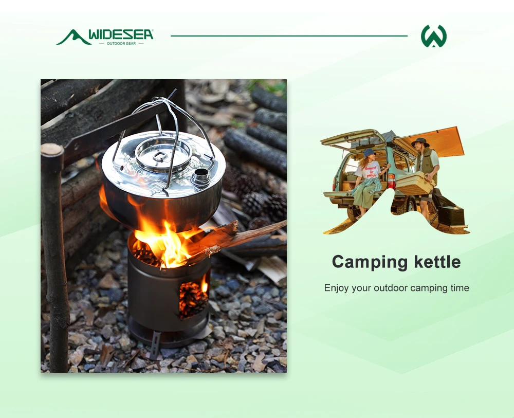 Wideea Camping Outdoor 2.0l ss304 Edelstahl Kessel Stahl Kurzloch Design tragbares Kochgeschirr Reise Essentials Kaffee Kochen – Detail 7