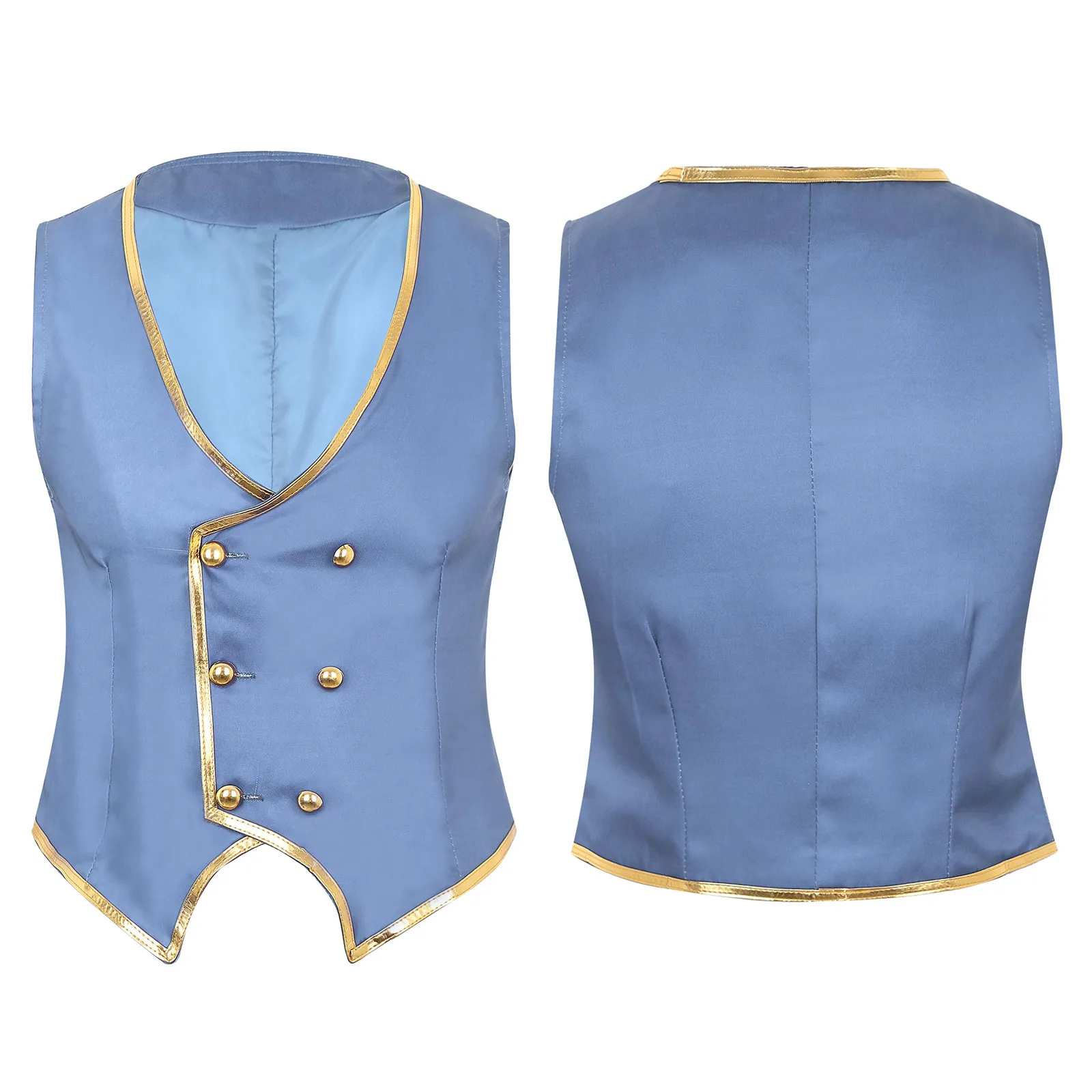 Mens Halloween Magician Waistcoat Double-Breasted Pointed Hem