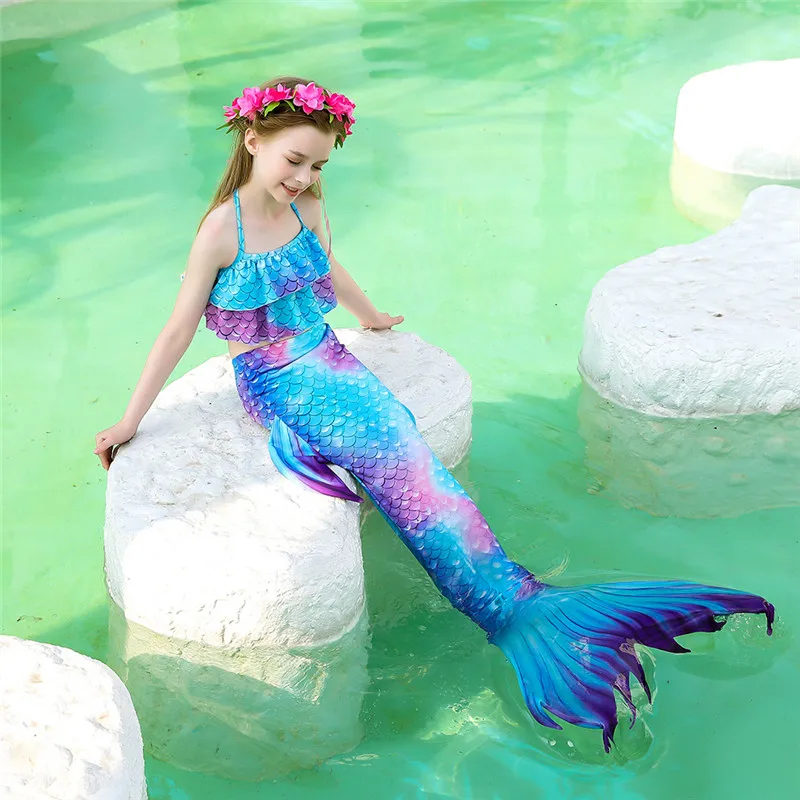 Swimming Mermaid Tail Kids Girls Costume Cosplay Children Swimsuit Fantasy Beach Bikini Can Add Monofin Fin anime maid outfit