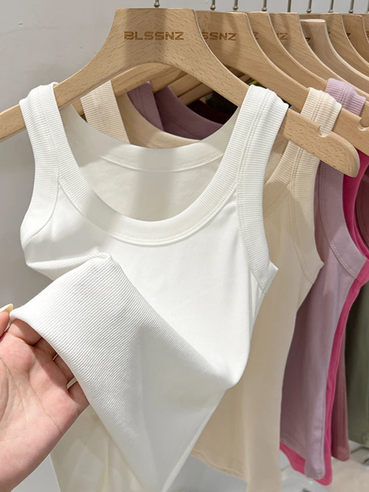 AOSSVIAO Women Solid Round Neck Ribbed Tank Top Camisole