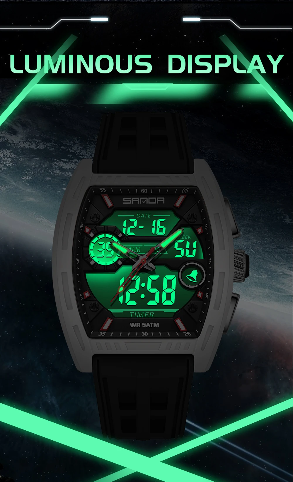 Montre numérique pour homme, double affichage, calendrier, alarme lumineuse, compte à rebours, montre électronique tendance pour homme, Reloj Hombre_voghion.com