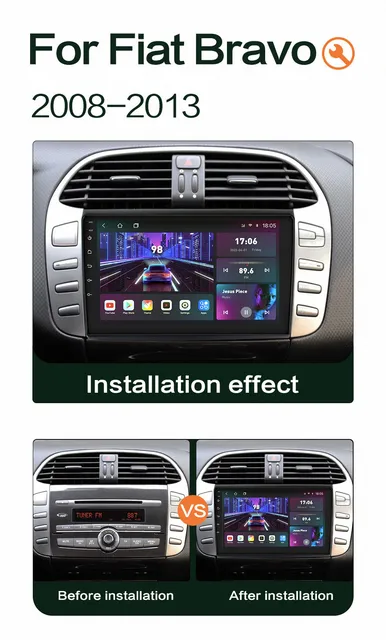Autoradio Android 13 Per Fiat Bravo 2008-2013 - 9 Pollici 4G+64G Con CarPlay Android Auto E Telecamera